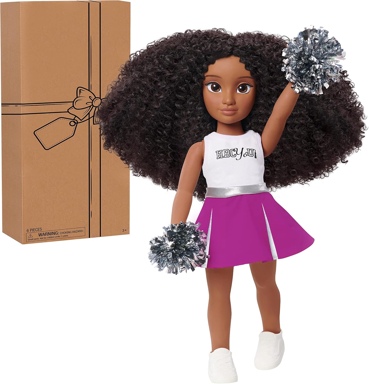 Purpose Toys HBCyoU Cheer Captain Alyssa 18-inch Doll & Accessories, Curly Hair, Medium Brown Skin Tone, Designed and Developed