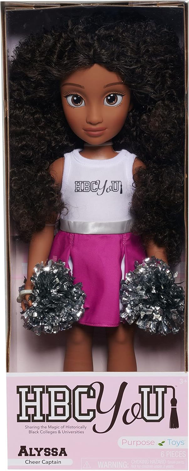 Purpose Toys HBCyoU Cheer Captain Alyssa 18-inch Doll & Accessories, Curly Hair, Medium Brown Skin Tone, Designed and Developed