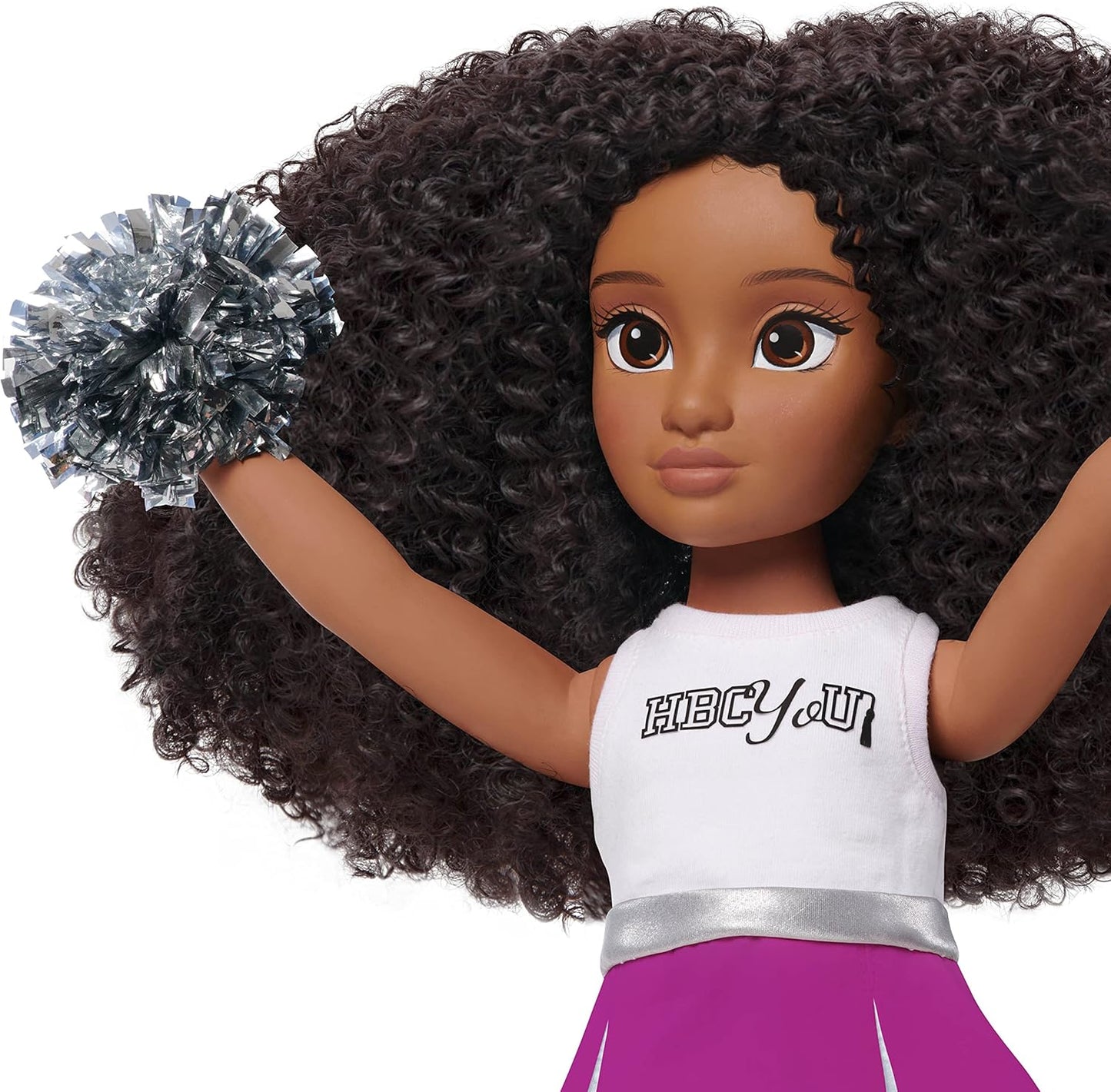 Purpose Toys HBCyoU Cheer Captain Alyssa 18-inch Doll & Accessories, Curly Hair, Medium Brown Skin Tone, Designed and Developed