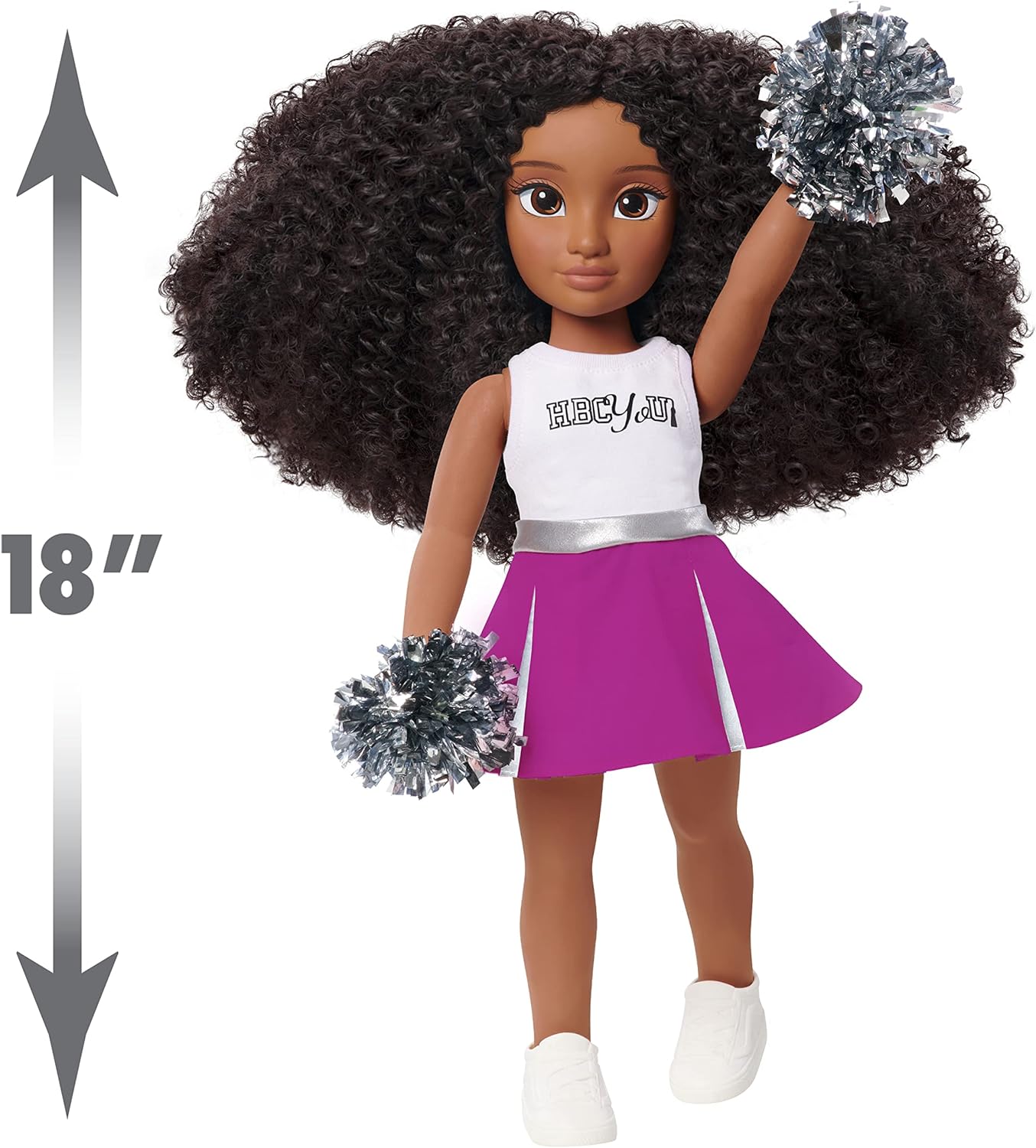 Purpose Toys HBCyoU Cheer Captain Alyssa 18-inch Doll & Accessories, Curly Hair, Medium Brown Skin Tone, Designed and Developed