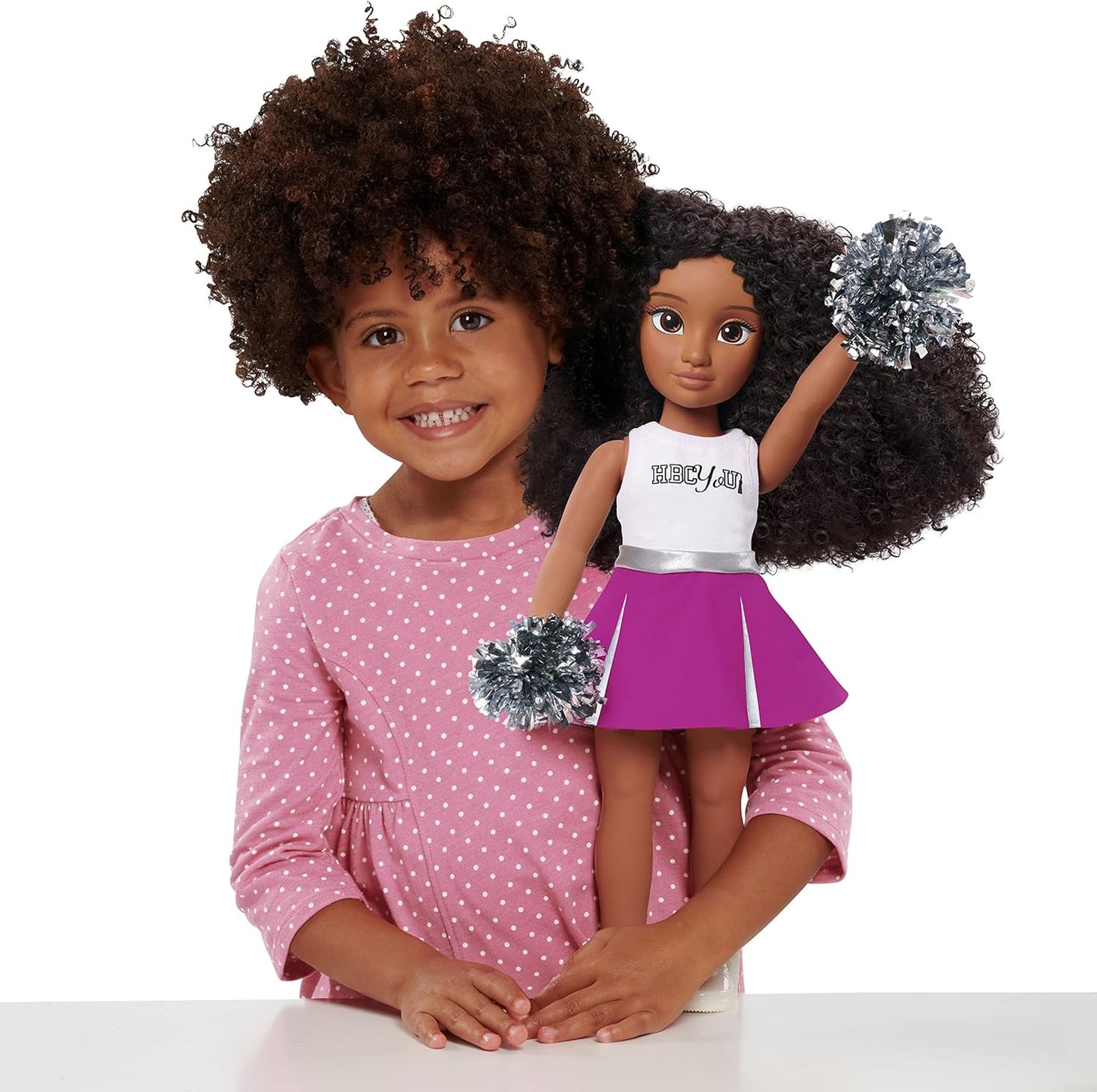 Purpose Toys HBCyoU Cheer Captain Alyssa 18-inch Doll & Accessories, Curly Hair, Medium Brown Skin Tone, Designed and Developed