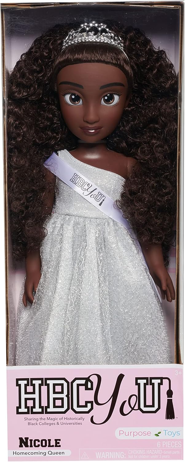 Purpose Toys HBCyoU Homecoming Queen Doll Nicole, 18-inch Doll & Accessories, Curly 4A Textured Hair, Deep Brown Skin Tone, Designed and Developed