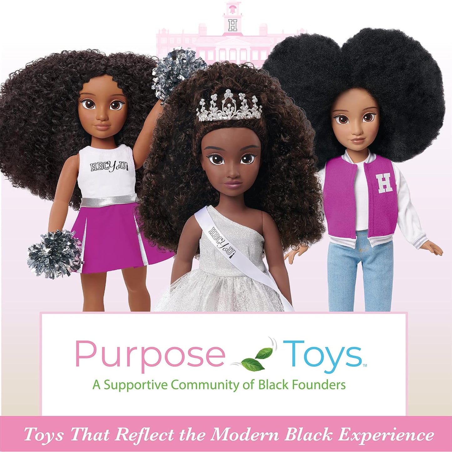 Purpose Toys HBCyoU Homecoming Queen Doll Nicole, 18-inch Doll & Accessories, Curly 4A Textured Hair, Deep Brown Skin Tone, Designed and Developed